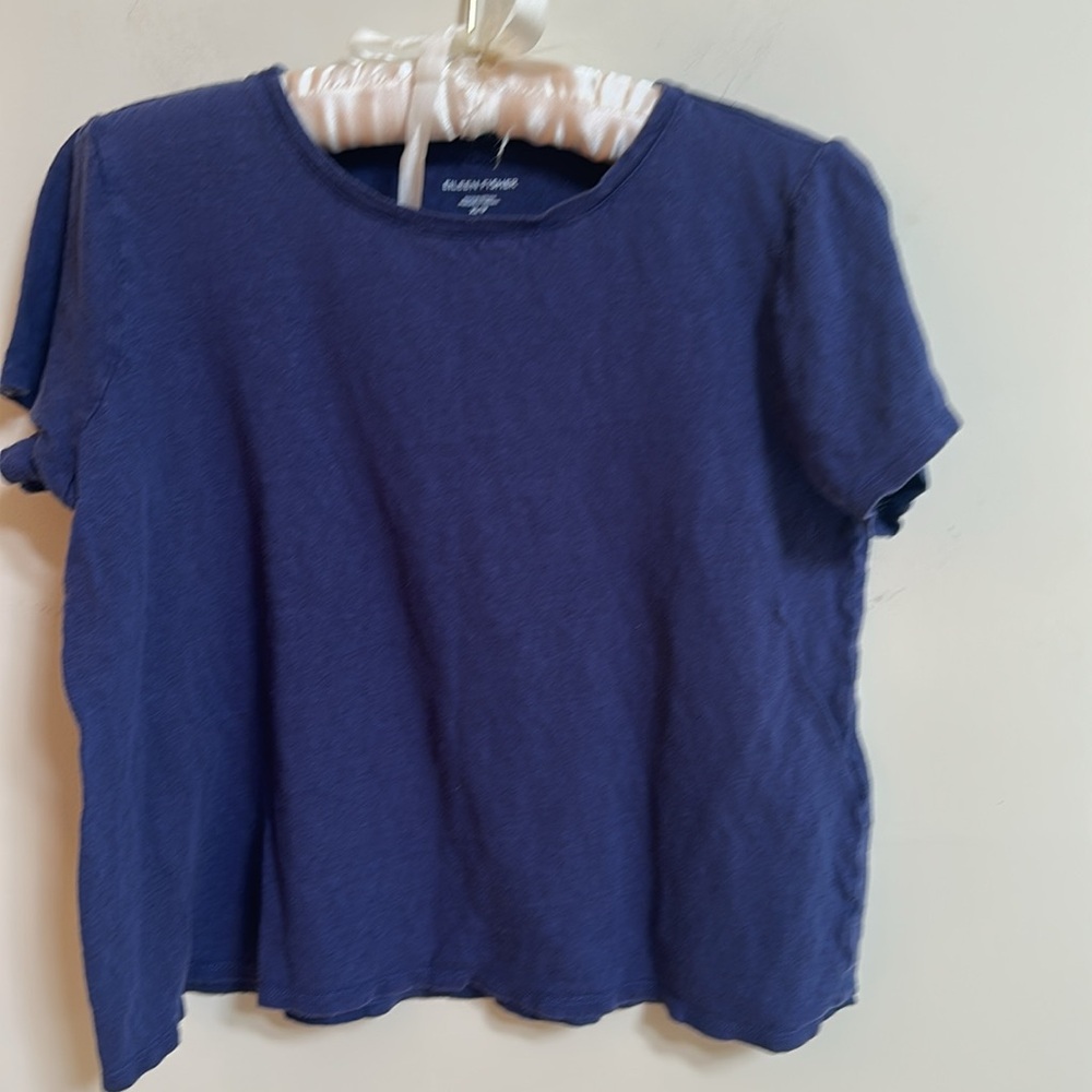 Eileen Fisher Organic Linen Crop Tee -Size XS - Navy - Relaxed Fit